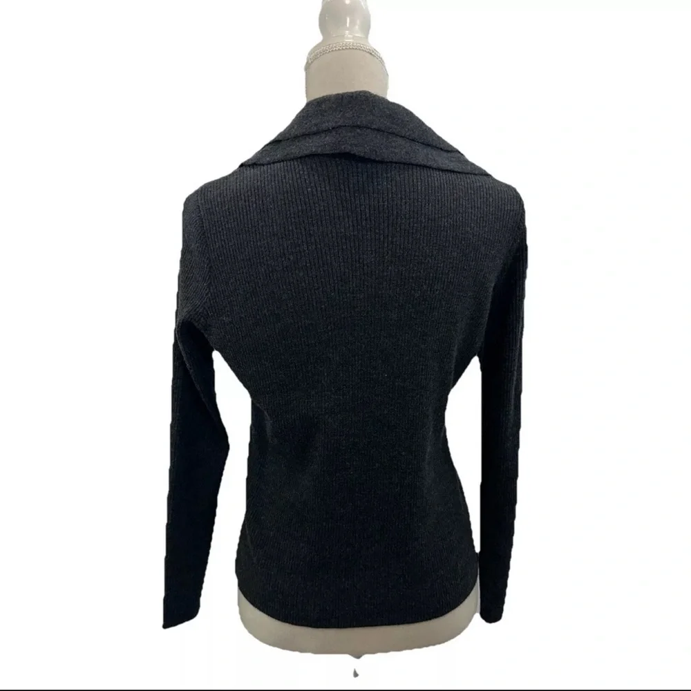 Alfani 100% Wool Black Jacket Triple Layer Collar Button Up Petite Small EUC